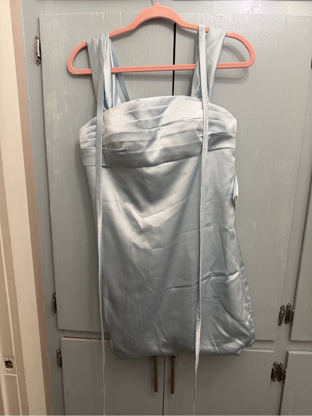Source Unknown Light Blue Satin Prom Slip Dress with Gathered Bust